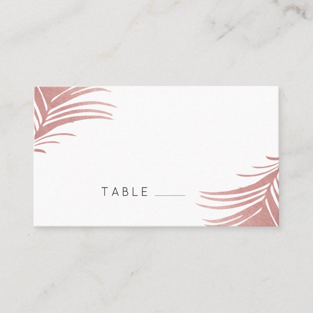 Rose Gold Pink Palm Leaves Tropical Place Card (Front)