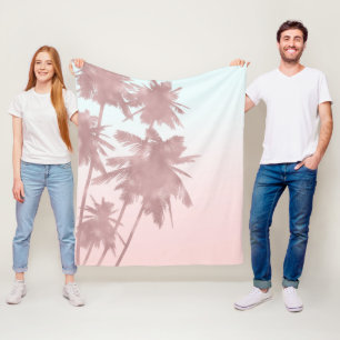 Rose Gold Pink Palms Beach Ombre Palm Trees Chic Fleece Blanket