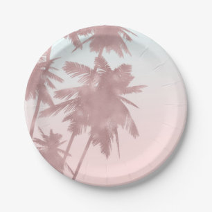 Rose Gold Pink Palms Beach Ombre Palm Trees Paper Plate