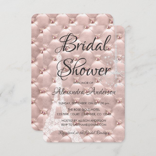 Rose Gold Pink Paris Bridal Shower Invitation (Front/Back)