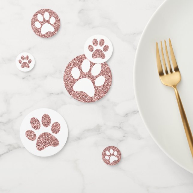 Rose Gold Pink Paw Prints Puppy Kitty Animal Track Confetti (Group)