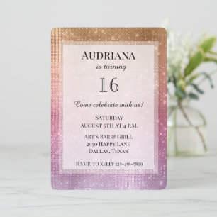 Rose Gold Pink Purple Sparkle Birthday Invitation