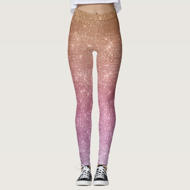 Rose Gold Pink Purple Sparkle  Leggings (Front)
