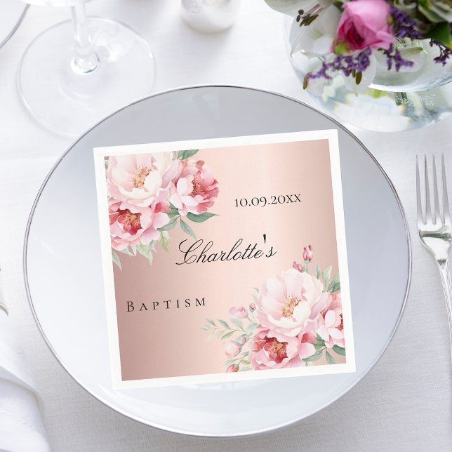 Rose gold pink roses florals elegant baptism napkin (Creator Uploaded)