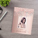 Rose gold pink silver drips photo planner<br><div class="desc">A rose gold background with elegant rose gold, pink and faux silver drips, paint dripping look. Personalize and add your own photo, name and a year. The name is written in dark rose gold with a large modern hand lettered style script with swashes. To keep the swashes only delete the...</div>