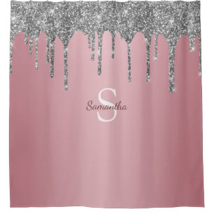 Rose Gold Pink Silver Glitter Drips Monogram Name