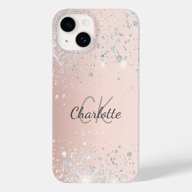 Rose gold pink silver glitter monogram name Case-Mate iPhone case (Back)