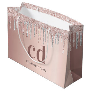Rose gold pink silver monogram birthday large gift bag