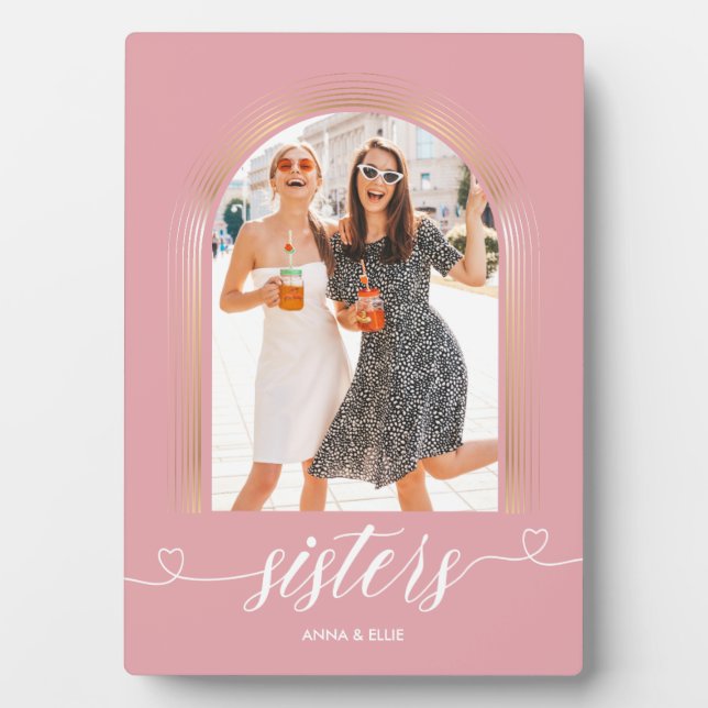 Rose Gold Pink Sisters Personalized Photo Keepsake Plaque (Front)