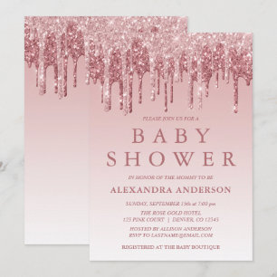 Rose Gold Pink Sparkle Glitter Baby Shower Invitation