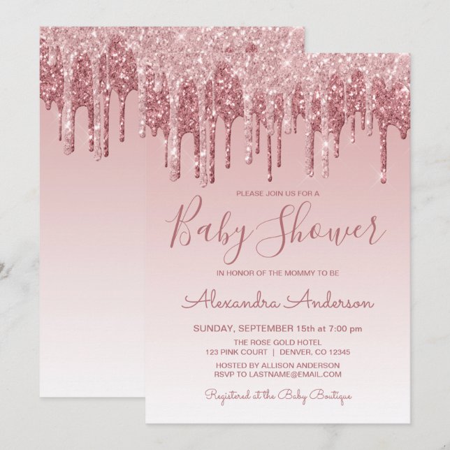 Rose Gold | Pink Sparkle Glitter Baby Shower Invitation (Front/Back)
