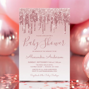 Rose Gold   Pink Sparkle Glitter Baby Shower Invitation