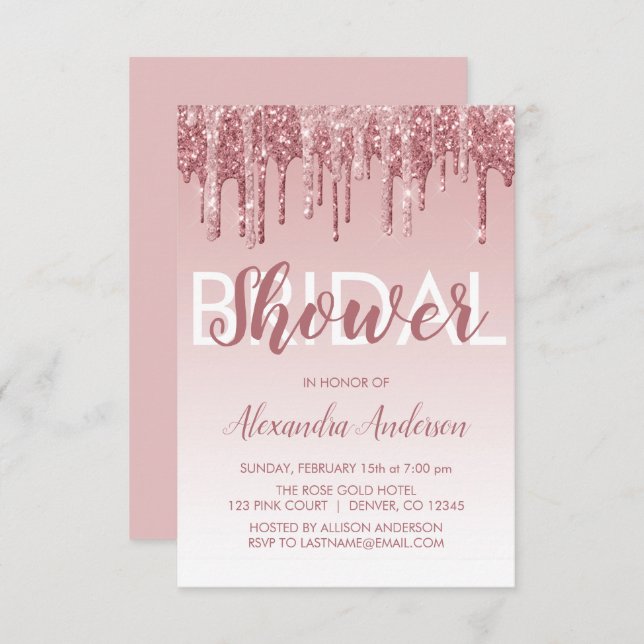 Rose Gold | Pink Sparkle Glitter Bridal Shower Invitation (Front/Back)