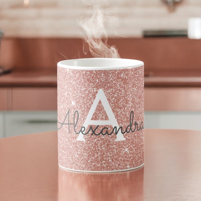 Rose Gold - Pink Sparkle Glitter Monogram Name Coffee Mug (Creator Uploaded)