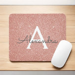 Rose Gold - Pink Sparkle Glitter Monogram Name Mouse Pad<br><div class="desc">Blush Pink - Rose Gold Sparkle Glitter Monogram Name Monogram Mousepad. This Mousepad can be customized to include your first name.</div>