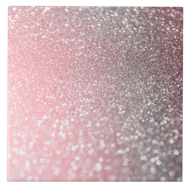 Rose Gold Pink Sparkle Luxury Trendy Glitter Tile (Front)
