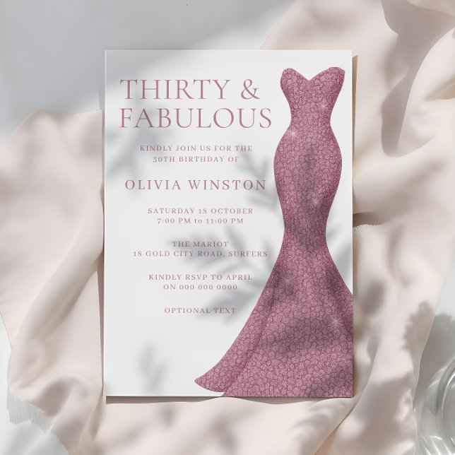 Rose Gold Pink Thirty & Fabulous 30th Birthday Invitation (Creator Uploaded)