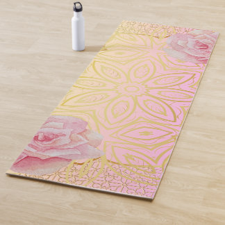 Rose Gold & Pink Water Colour Mandala Yoga Mat