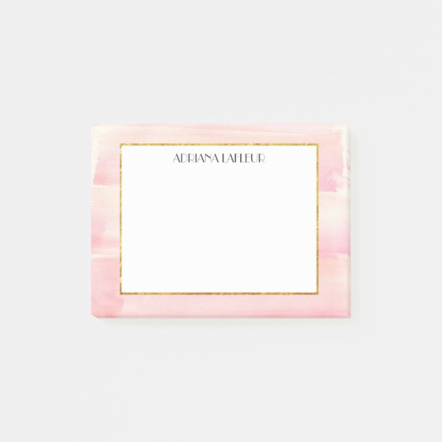 Rose Gold Pink Watercolor Stripe Personalized Post-it Notes (Front)