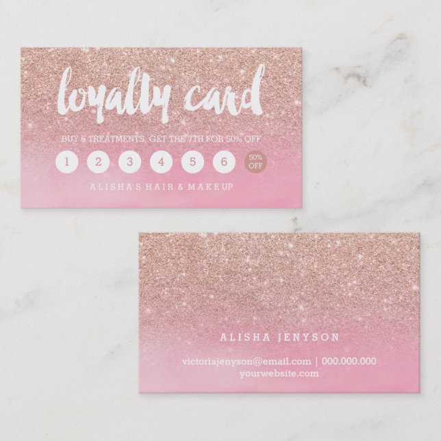Rose gold pink watercolor typography loyalty card (Front/Back)