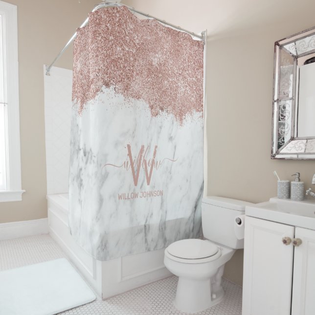 Rose Gold Pink White Marble Glitter Dust Monogram (In Situ)