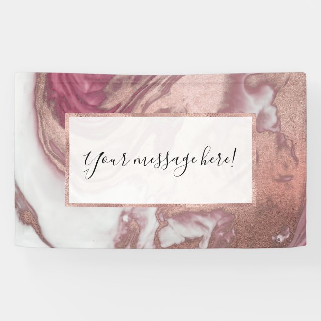 Rose Gold Pink White Painted Girly Abstract Marble Banner (Horizontal)