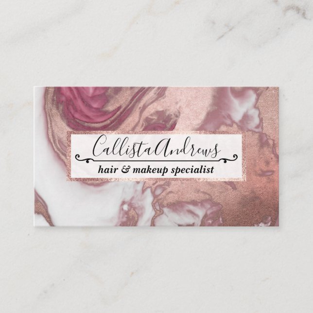 Rose Gold Pink White Painted Girly Abstract Marble Business Card (Front)
