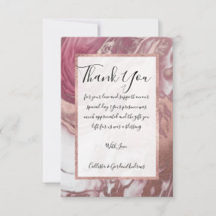 Rose Gold Pink White Painted Girly Abstract Marble Thank You Card