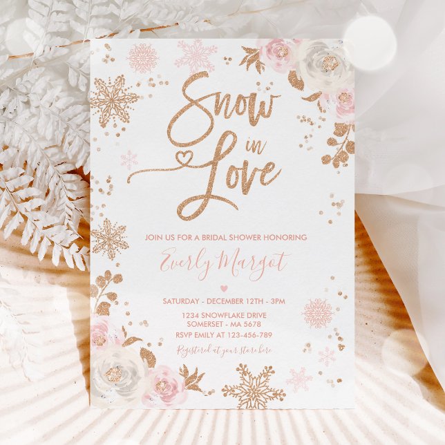 Rose Gold & Pink Winter Bridal Shower Snow In Love Invitation (Creator Uploaded)
