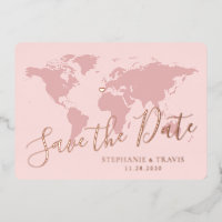 Rose Gold Pink World Map Save the Date