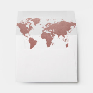 Rose Gold Pink World Map Travel Theme RSVP Envelope