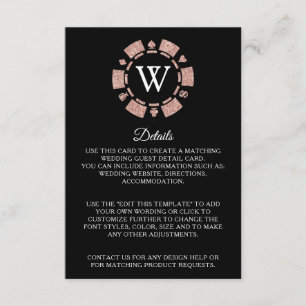 Rose Gold Poker Chip Casino Wedding Detail Enclosure Card