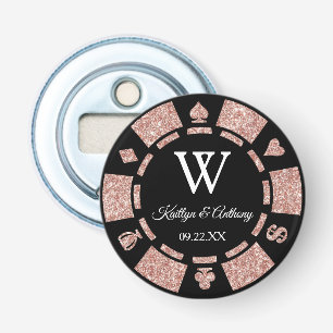 Rose Gold Poker Chip Casino Wedding Party Favour Bottle Opener