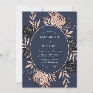 Rose Gold Polished Midnight Wedding Invitation