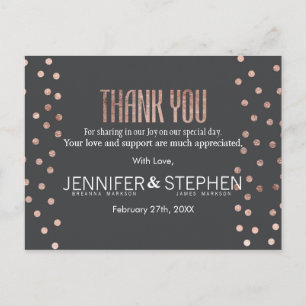 Rose Gold Polka Dots and Charcoal Black Thank Yous Postcard