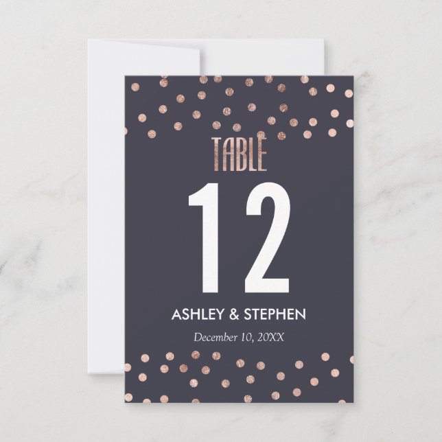 Rose Gold Polka Dots and Navy Blue Table Numbers (Front)