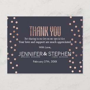 Rose Gold Polka Dots and Navy Blue Thank Yous Postcard
