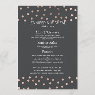 Rose Gold Polka Dots Charcoal Black Wedding Menu