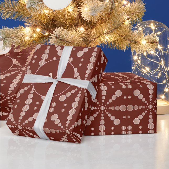 Rose Gold Polka Dots Chocolate Brown Christmas Wrapping Paper (Holidays)