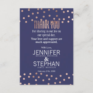 Rose Gold Polka Dots Light Navy Blue Thank You Card
