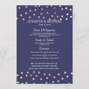 Rose Gold Polka Dots Light Navy Blue Wedding Menu