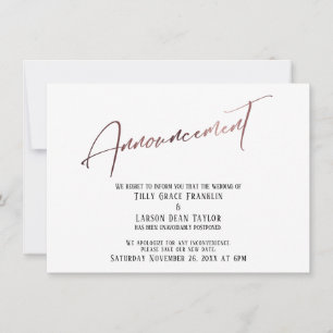 Rose Gold Postponed Wedding Announcement