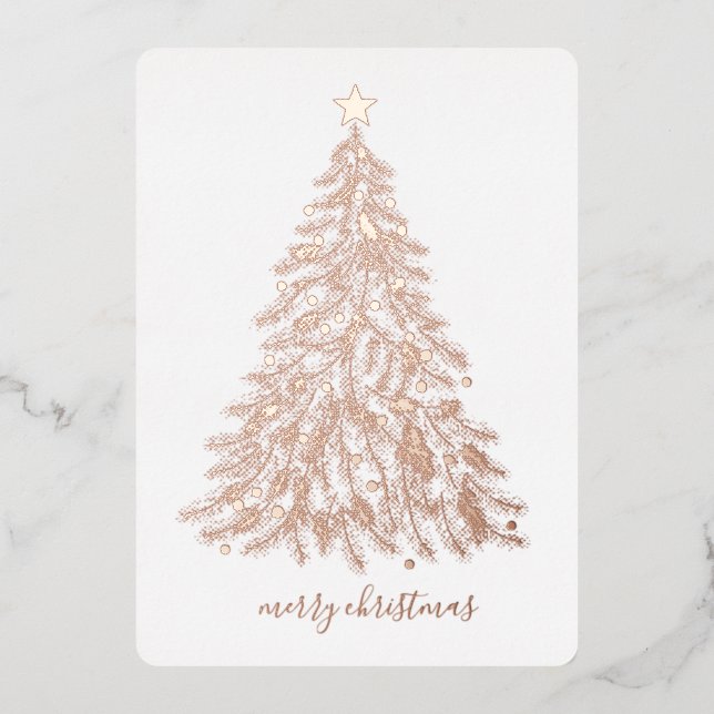 Rose Gold Pressed Wreath Merry Christmas Foil Holi Foil Holiday Card (Front)