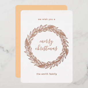 Rose Gold Pressed Wreath Merry Christmas Foil Holi Holiday Card