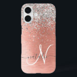 Rose Gold Pretty Girly Silver Glitter Sparkly iPhone 16 Case<br><div class="desc">Easily personalize this trendy chic phone case design featuring pretty silver sparkling glitter on a rose gold brushed metallic background.</div>