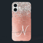 Rose Gold Pretty Girly Silver Glitter Sparkly iPhone 16 Plus Case<br><div class="desc">Easily personalize this trendy chic phone case design featuring pretty silver sparkling glitter on a rose gold brushed metallic background.</div>