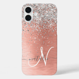 Rose Gold Pretty Girly Silver Glitter Sparkly iPhone 16 Plus Case
