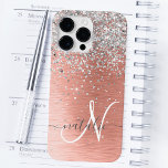 Rose Gold Pretty Girly Silver Glitter Sparkly Case-Mate iPhone 14 Pro Max Case<br><div class="desc">Easily personalize this trendy chic phone case design featuring pretty silver sparkling glitter on a rose gold brushed metallic background.</div>