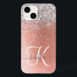 Rose Gold Pretty Girly Silver Glitter Sparkly Case-Mate iPhone 14 Case<br><div class="desc">Easily personalize this trendy chic phone case design featuring pretty silver sparkling glitter on a rose gold brushed metallic background.</div>