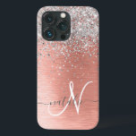 Rose Gold Pretty Girly Silver Glitter Sparkly iPhone 13 Pro Case<br><div class="desc">Easily personalize this trendy chic phone case design featuring pretty silver sparkling glitter on a rose gold brushed metallic background.</div>